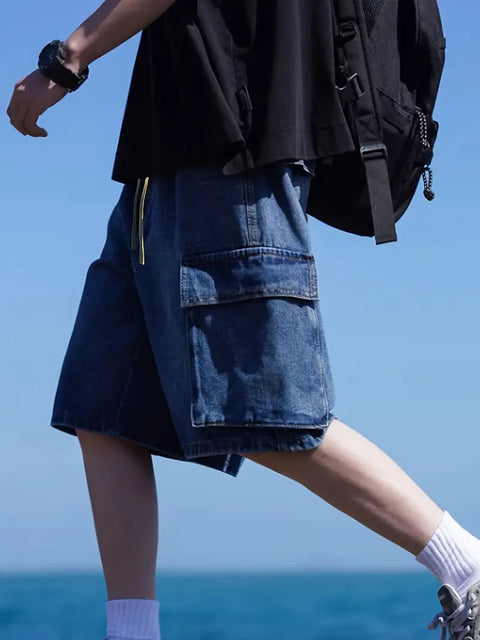 Korean-Denim Cargo-Shorts