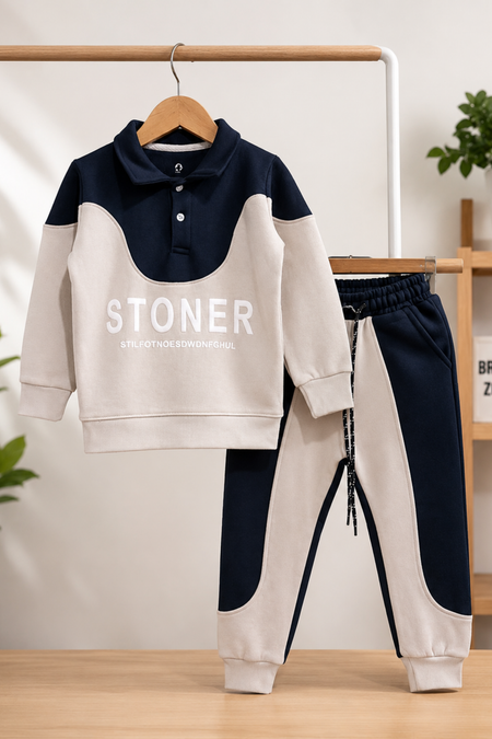 Heavy Fleece Color Block Tracksuit Set
