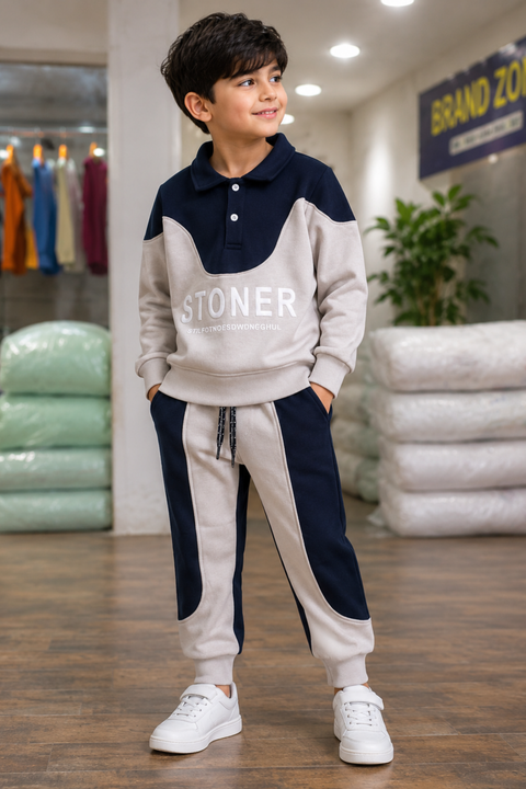 Heavy Fleece Color Block Tracksuit Set