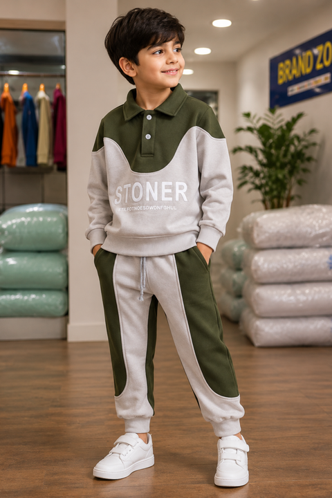Heavy Fleece Color Block Tracksuit Set