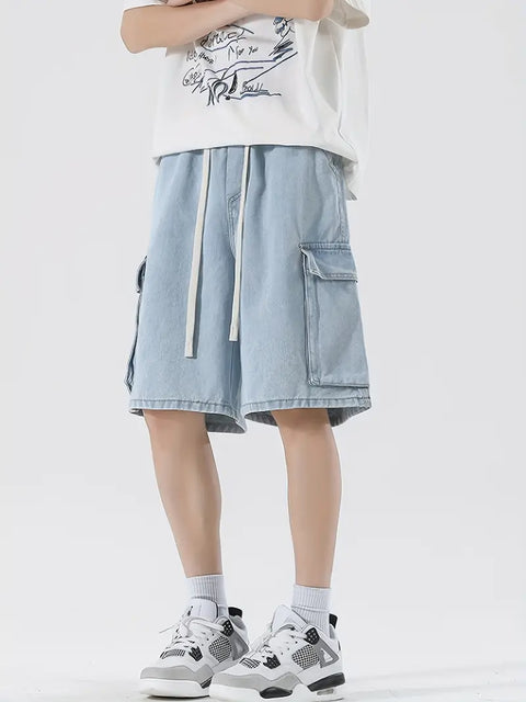 Korean-Denim Cargo-Shorts