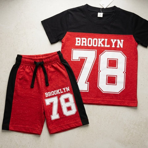 Kids' Red & Black Brooklyn 78 Graphic Tracksuit