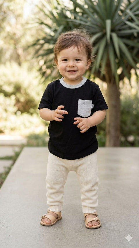 The Two-Tone Pocket Tee – Black & Heather Gray