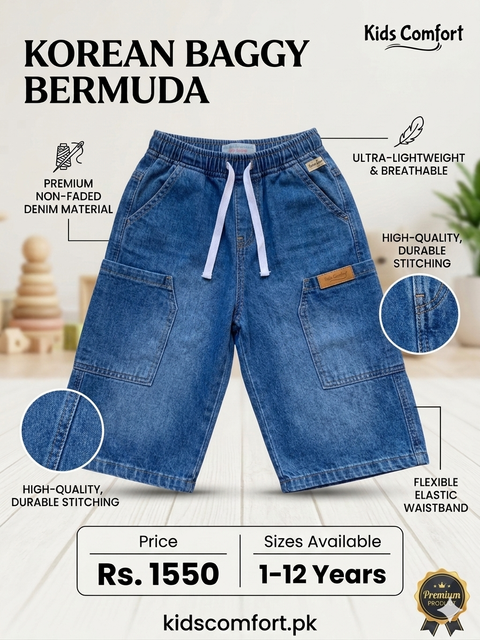 KIDS COMFORT Korean Style Baggy Bermuda Denim Shorts