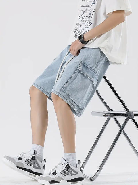 Korean-Denim Cargo-Shorts