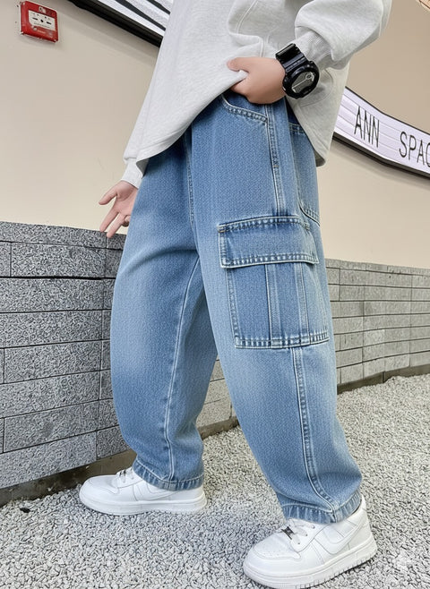 Urban Loose-Fit Denim Cargo Pants