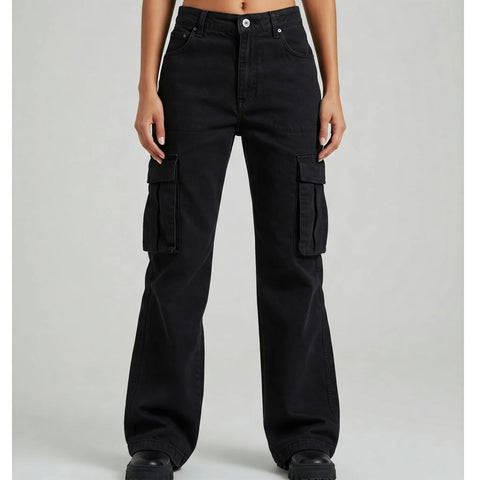 Black Wide Leg Six Pocket Jeans
