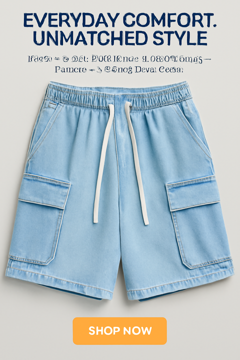 Korean-Denim Cargo-Shorts