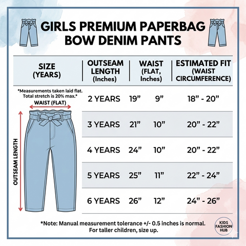 Girls Premium Paperbag Bow Denim Pants