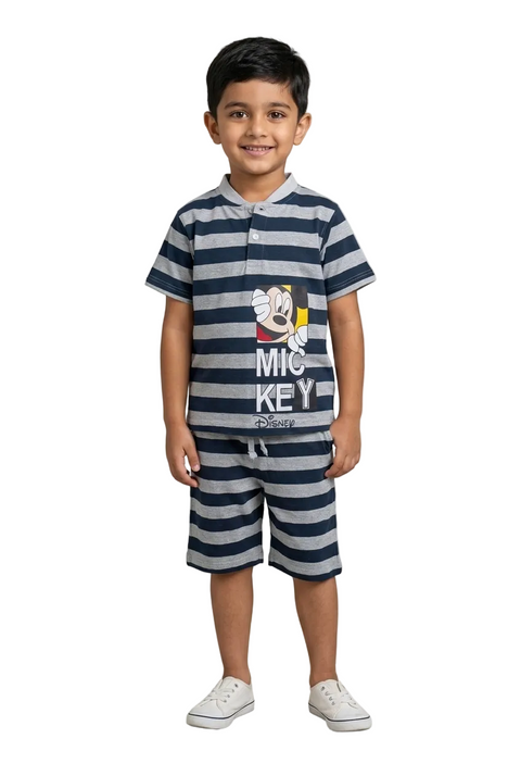 Boys' Mickey Mouse Striped Polo Tee and Shorts Set