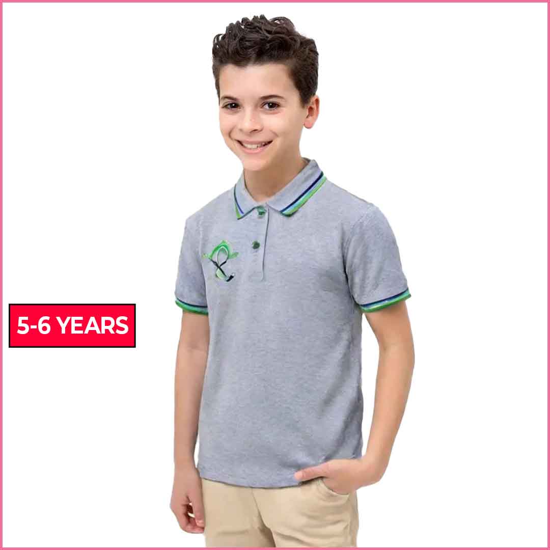 Green Tree Tipping Collar Polo Shirt – Grey