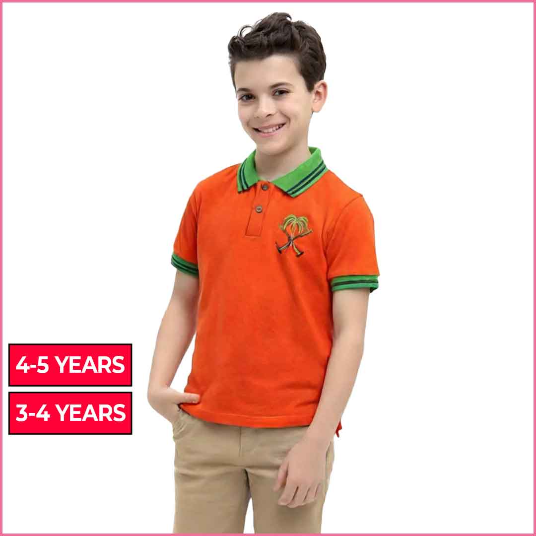 Green Tree Tipping Collar Polo Shirt – Orange