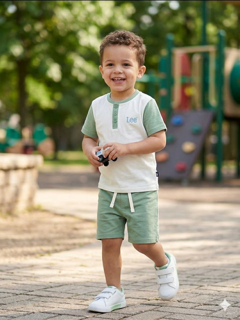 Kids Premium Summer Shorts Set – Henley Soft Sage Active Suit