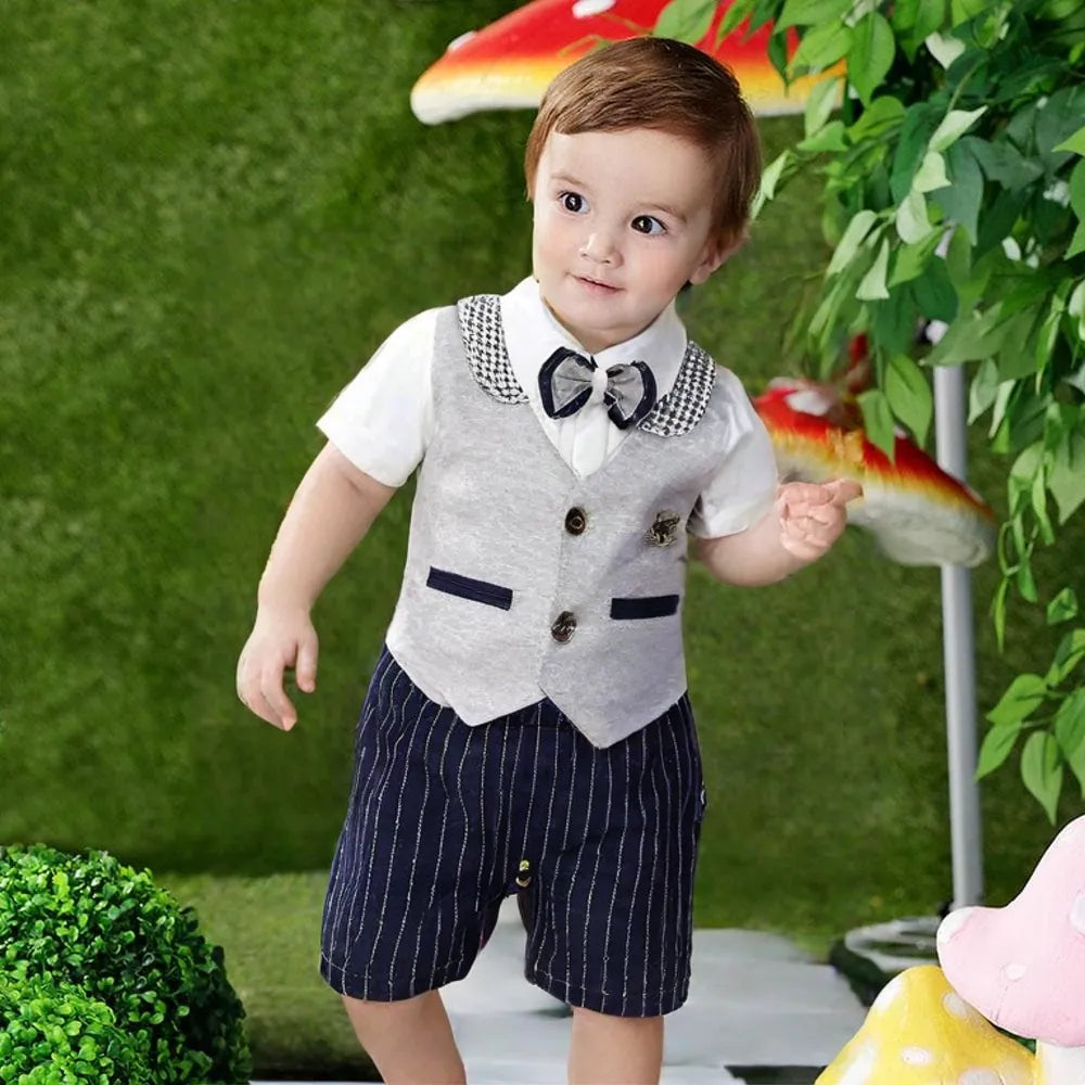 Handsome Gentlemen Bow Navy Lining Romper