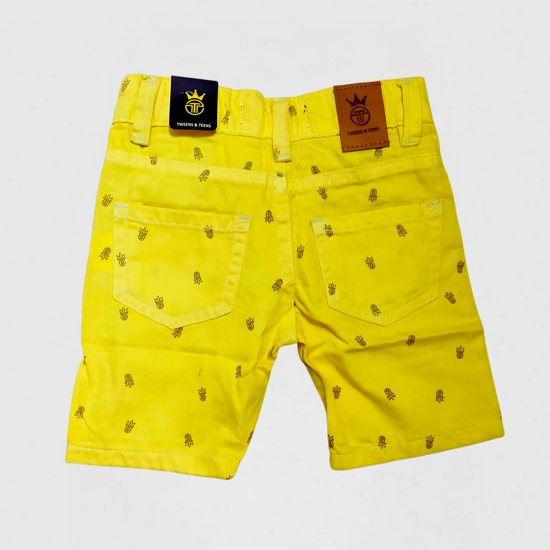 Printed-Cotton shorts-Yellow