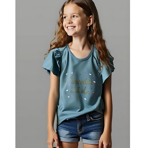 Glitter-Print Girls Short Sleeves tshirts
