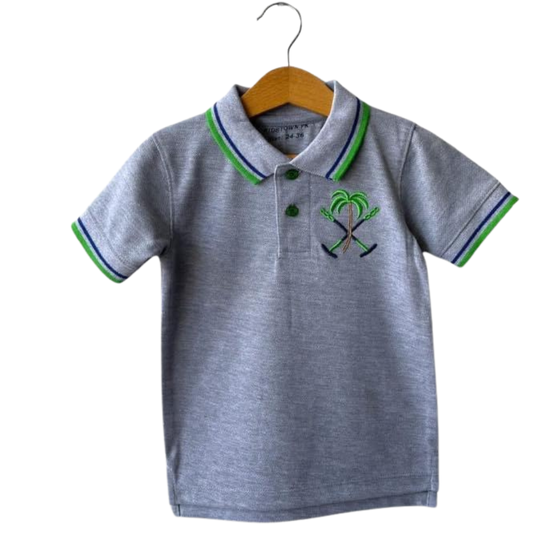 Green Tree Tipping Collar Polo Shirt – Grey