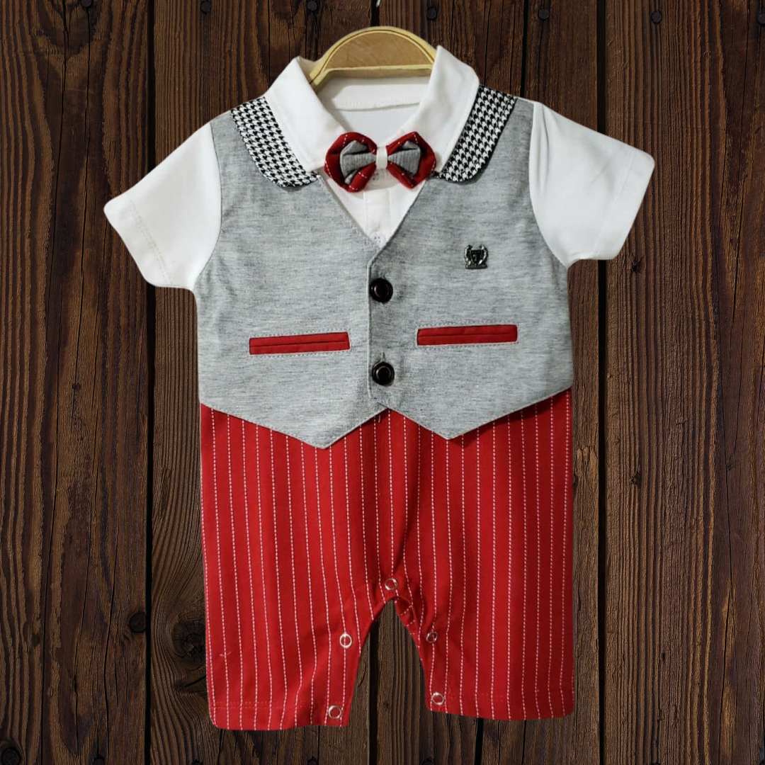 Handsome Gentlemen Bow Red Lining Romper