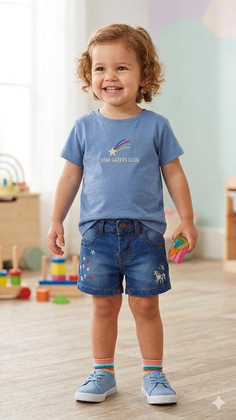 Glimmer &amp; Grins Star Gazer Toddler Denim Shorts