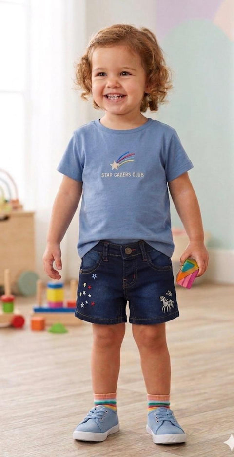 Glimmer &amp; Grins Star Gazer Toddler Denim Shorts
