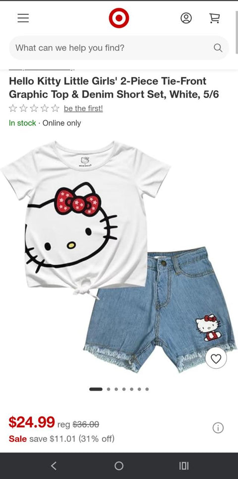 Hello Kitty Girls Tie Font Graphic Tees & Denim Shorts Set