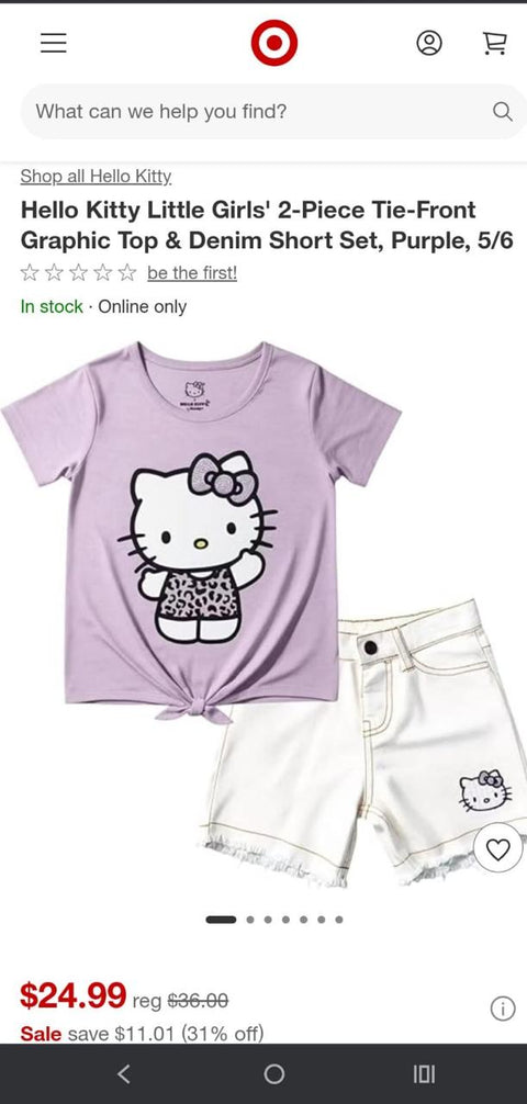 Hello Kitty Girls Tie Font Graphic Tees & Denim Shorts Set