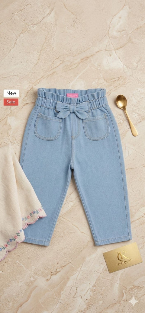 Girls Premium Paperbag Bow Denim Pants