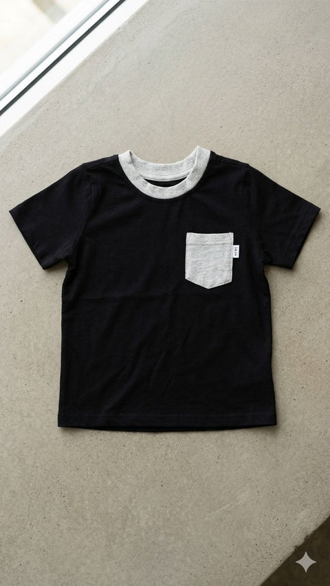 The Two-Tone Pocket Tee – Black & Heather Gray