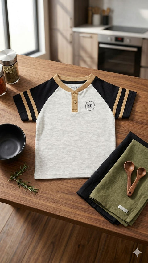 Kenneth Cole Kids Varsity Henley Tee – Heather Gray & Black