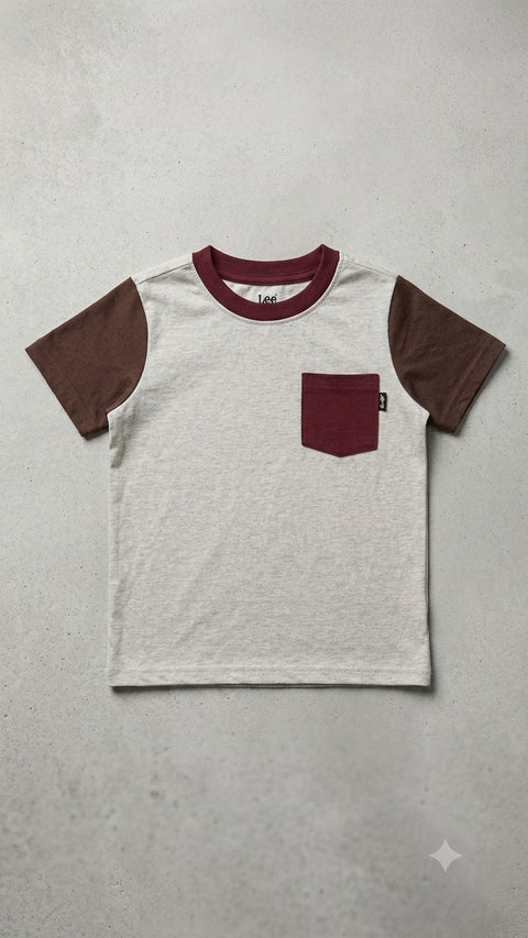 Lee Kids Tri-Color Block Pocket Tee – Oatmeal, Brown & Burgundy