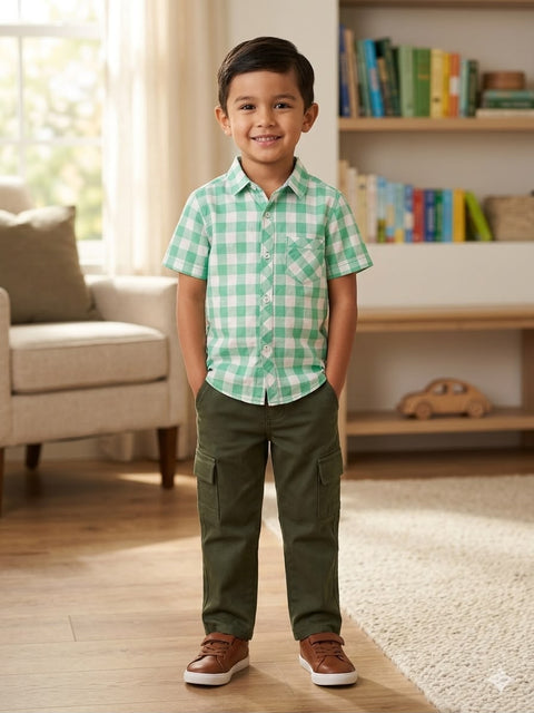 Boys' Short-Sleeve Classic Gingham Button-Down Shirt