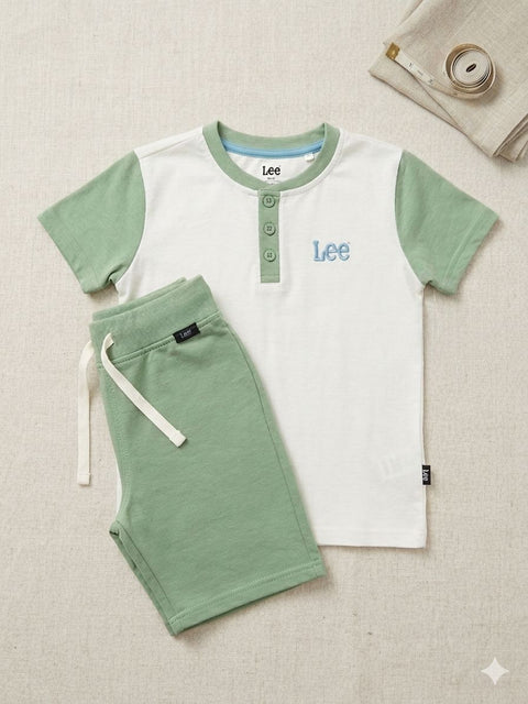Kids Premium Summer Shorts Set – Henley Soft Sage Active Suit