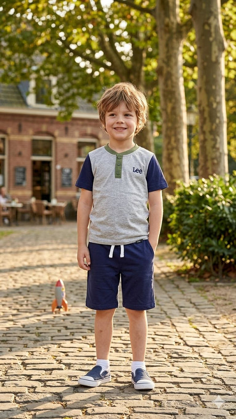 Kids Premium Summer Shorts Set – A Henley-style t-shirt