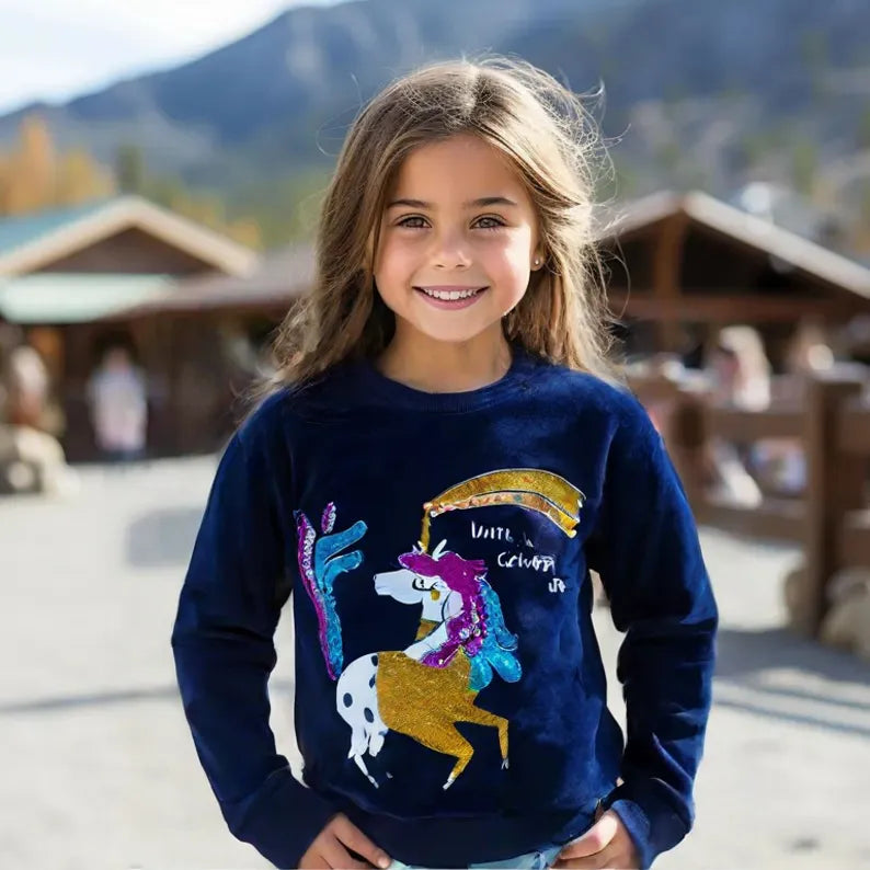 Glitter Unicorn With Sequence Work Sweat Shirt