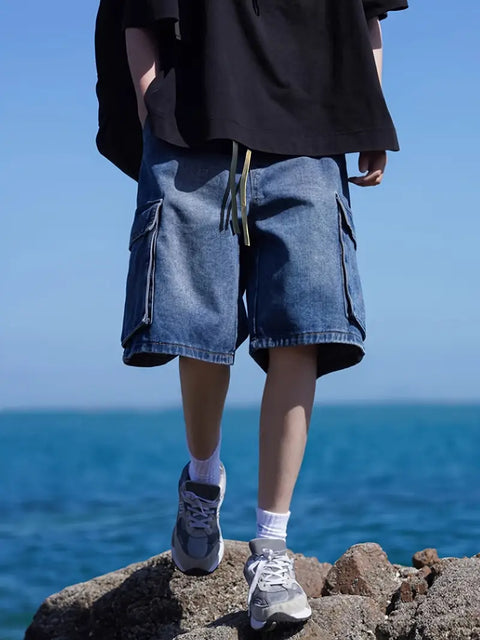 Korean-Denim Cargo-Shorts
