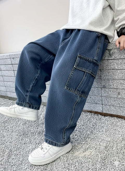 Urban Loose-Fit Denim Cargo Pants