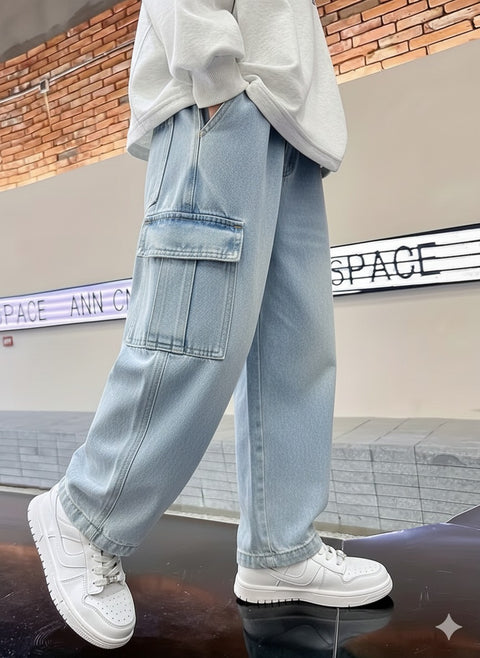 Urban Loose-Fit Denim Cargo Pants