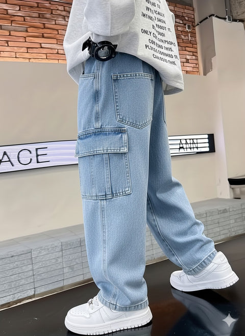 Urban Loose-Fit Denim Cargo Pants