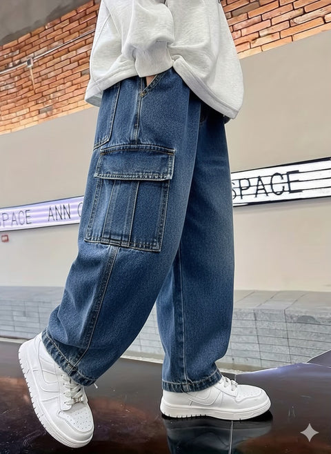 Urban Loose-Fit Denim Cargo Pants