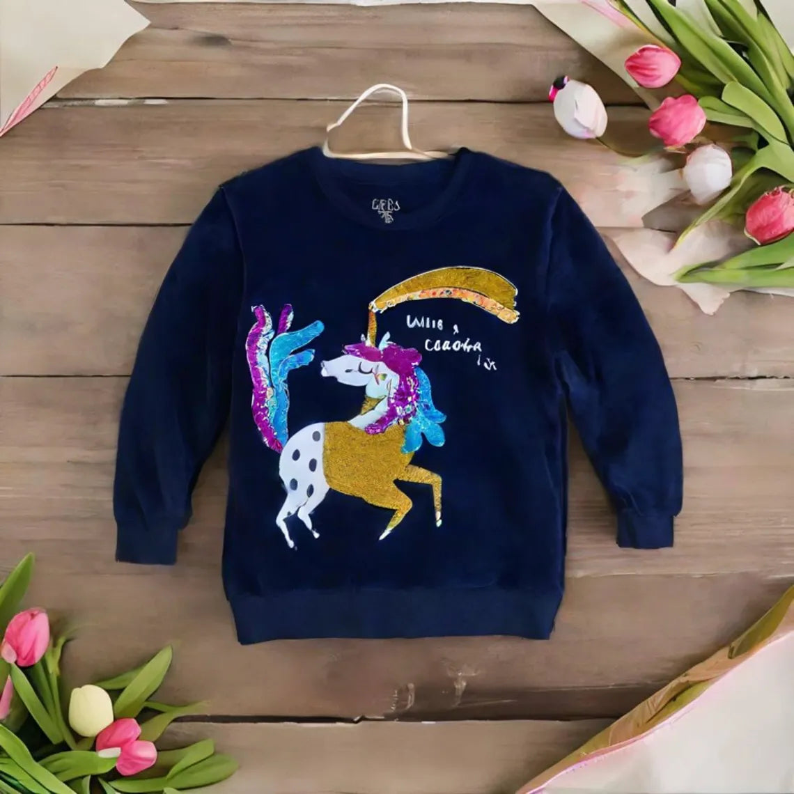 Glitter Unicorn With Sequence Work Sweat Shirt