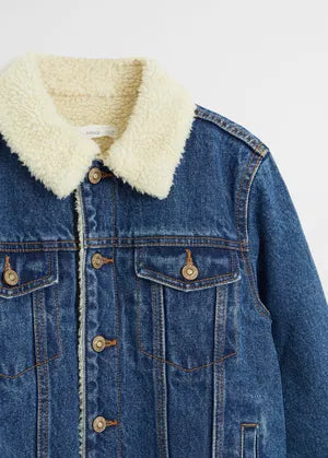 MANGO Faux Shearling-Lined Denim Jacket