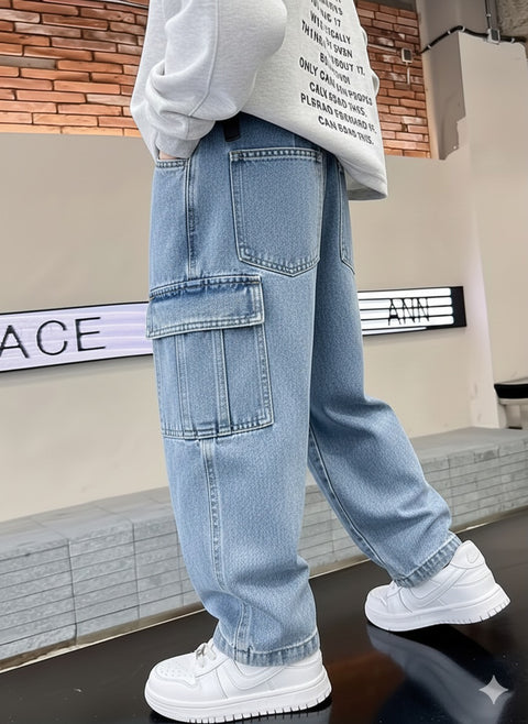 Urban Loose-Fit Denim Cargo Pants