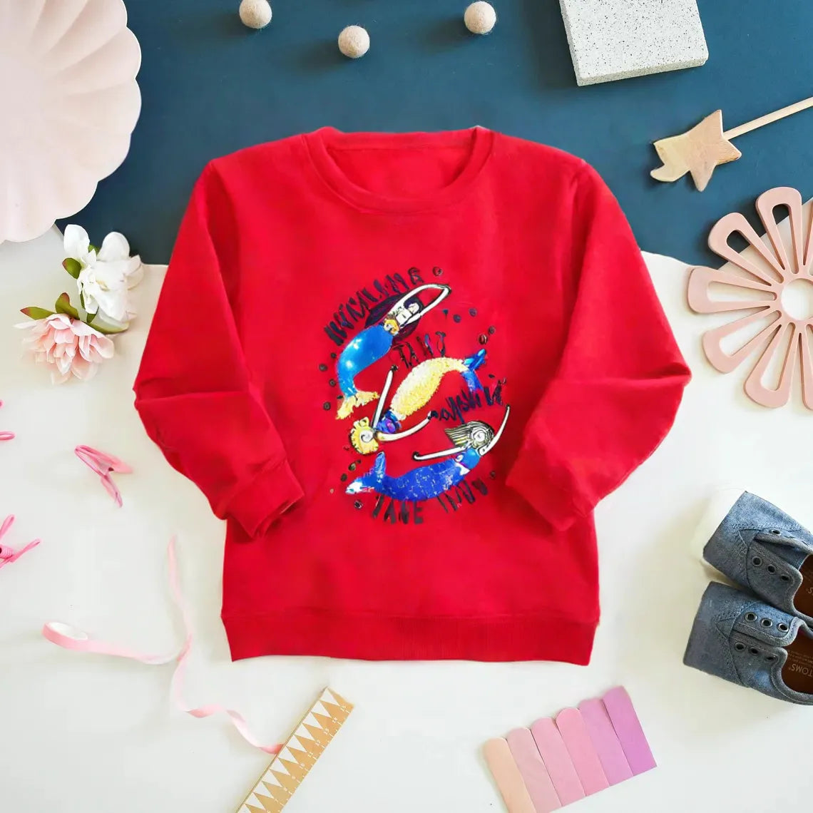 Red Mermaid Sequence Sweat Shirt