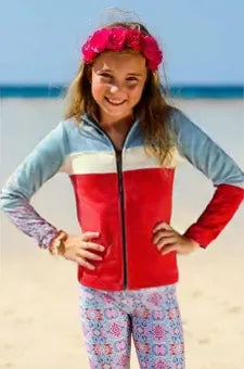 Sky Blue & Red Zipper Girls and boys Jacket