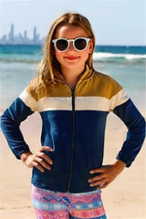 Skin & Navy Blue Zipper Girls and Boys Jacket