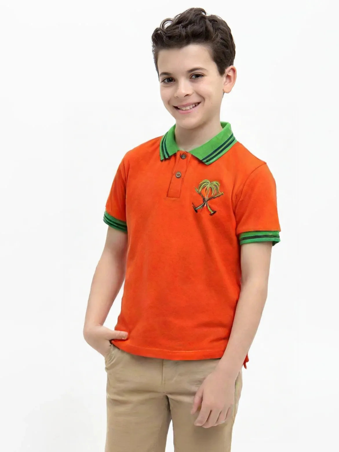 Green Tree Tipping Collar Polo Shirt – Orange