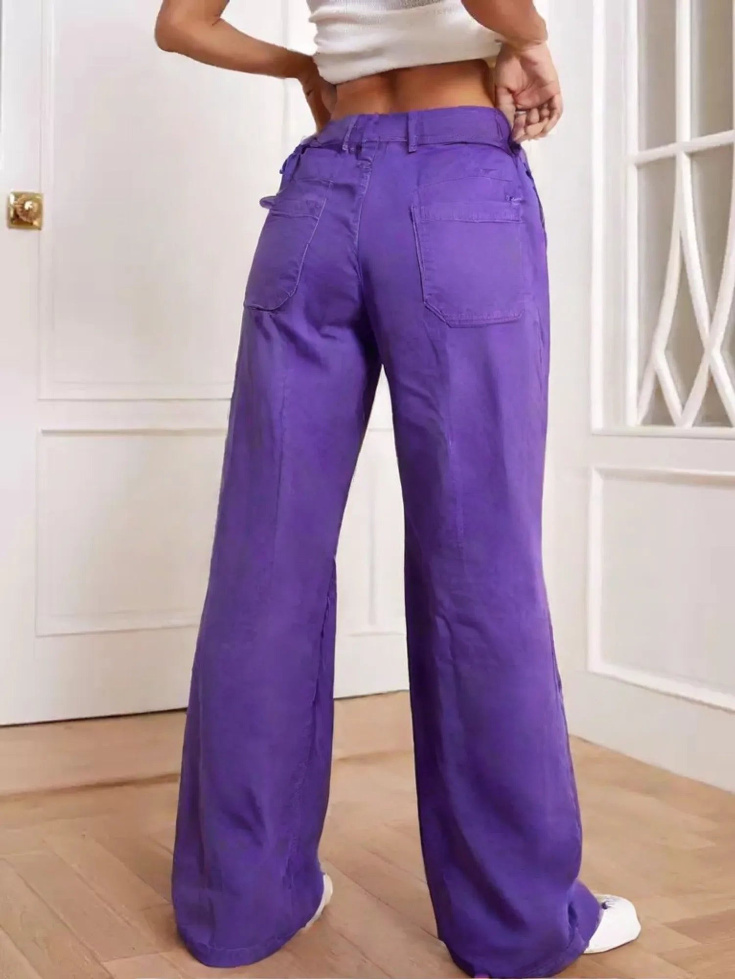 Six Pocket Wide Leg Jeans-Purple