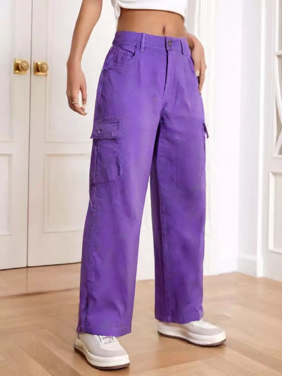 Six Pocket Wide Leg Jeans-Purple