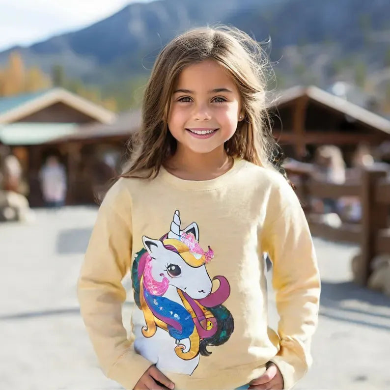 Yellow Unicorn Sequence Winter Fleece Sweat Shirt