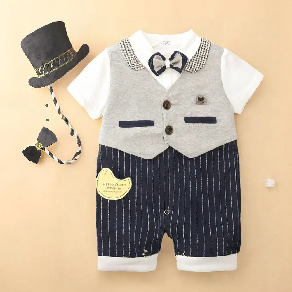 Handsome Gentlemen Bow Navy Lining Romper